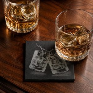 Two Whiskey Tumblers Engraved Slate Drinks Coaster