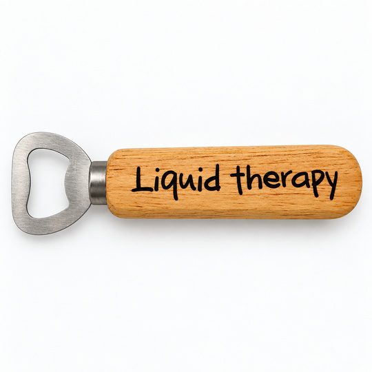 Wooden bottle opener printed with Liquid Therapy