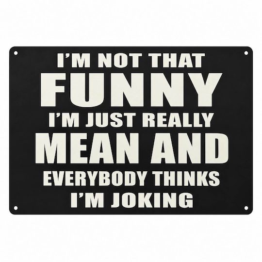 Black funny quote wall sign reading “I’m not that funny, I’m just really mean and everybody thinks I’m joking.”