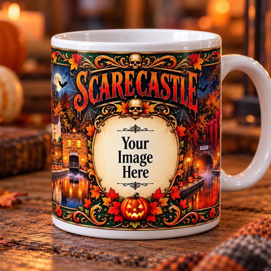 Personalised Scarecastle Halloween mug lifestyle image