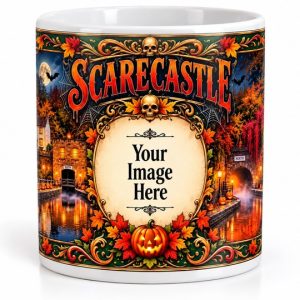 Personalised Scarecastle 11oz ceramic mug – add your own photograph.